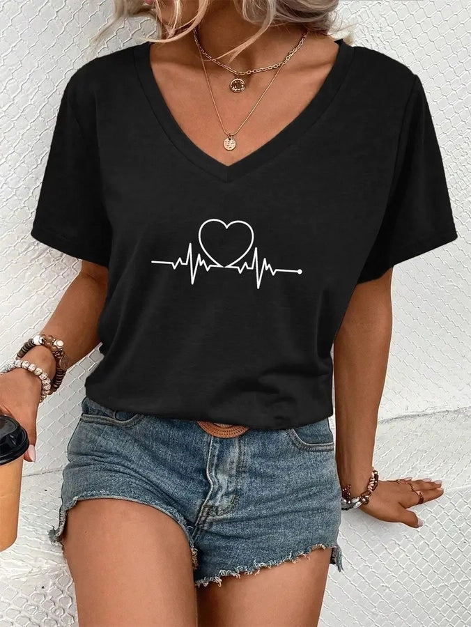 Women's T-shirt Short Sleeve T-Shirts Vacation Simple Style Heart Shape