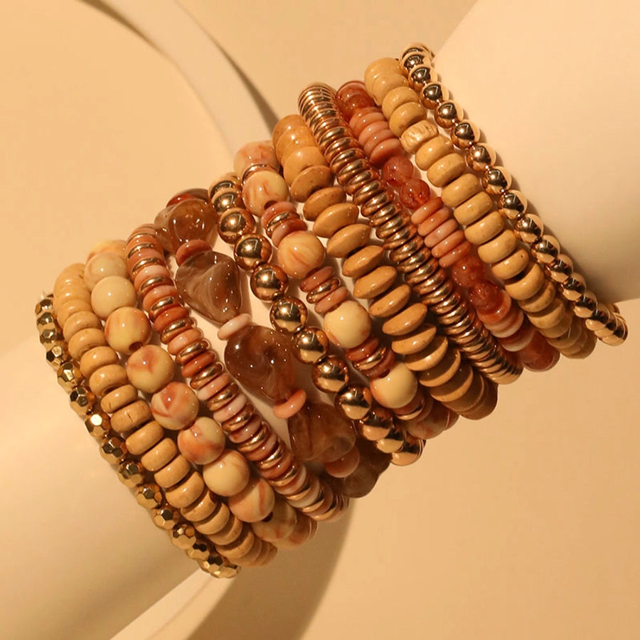 Retro Classic Style Round CCB Arylic Wood Beaded Chain Beaded Bracelets