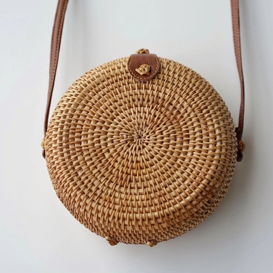 Women'S Straw Solid Color Ethnic Style Round Square Hook Loop Straw Bag