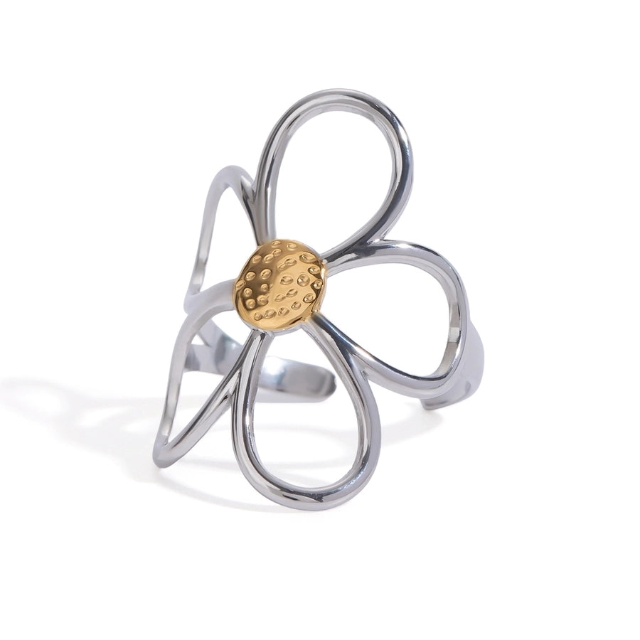 Jewelry Simple Style Classic Style Flower 304 Stainless Steel 18K Gold Plated Mixed Metal Open Rings