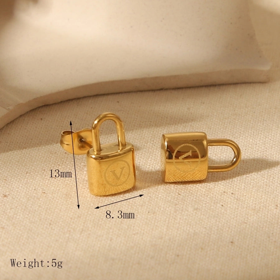 Jewelry Elegant Luxurious Commute Lock 304 Stainless Steel 18K Gold Plated Horseshoe Buckle Bracelets Ear Studs Necklace