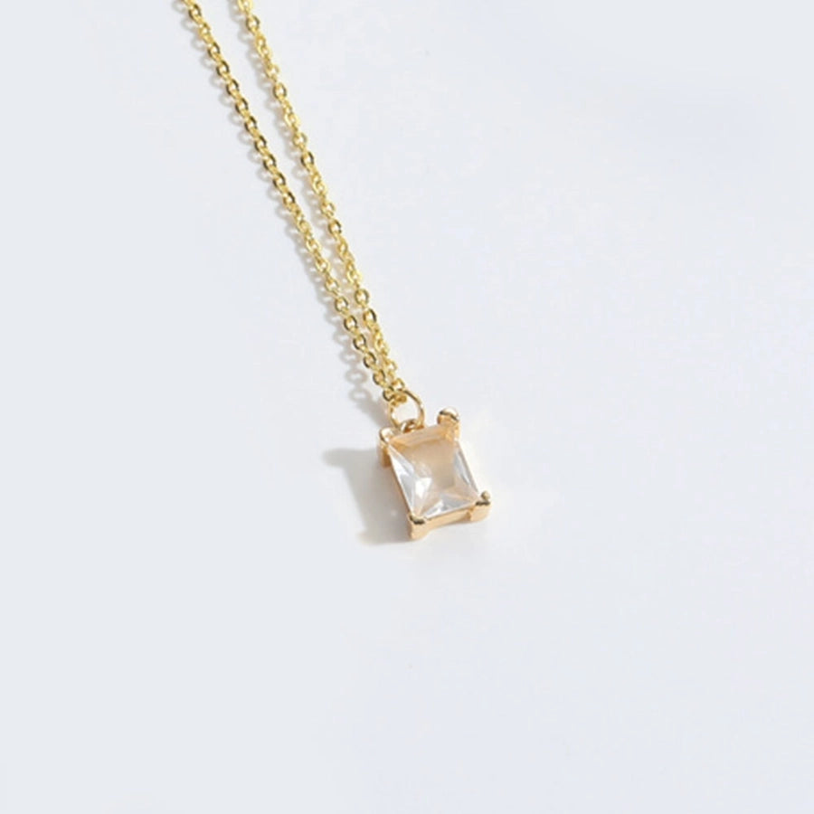 Copper 14K Gold Plated Inlay Geometric Zircon Pendant Necklace