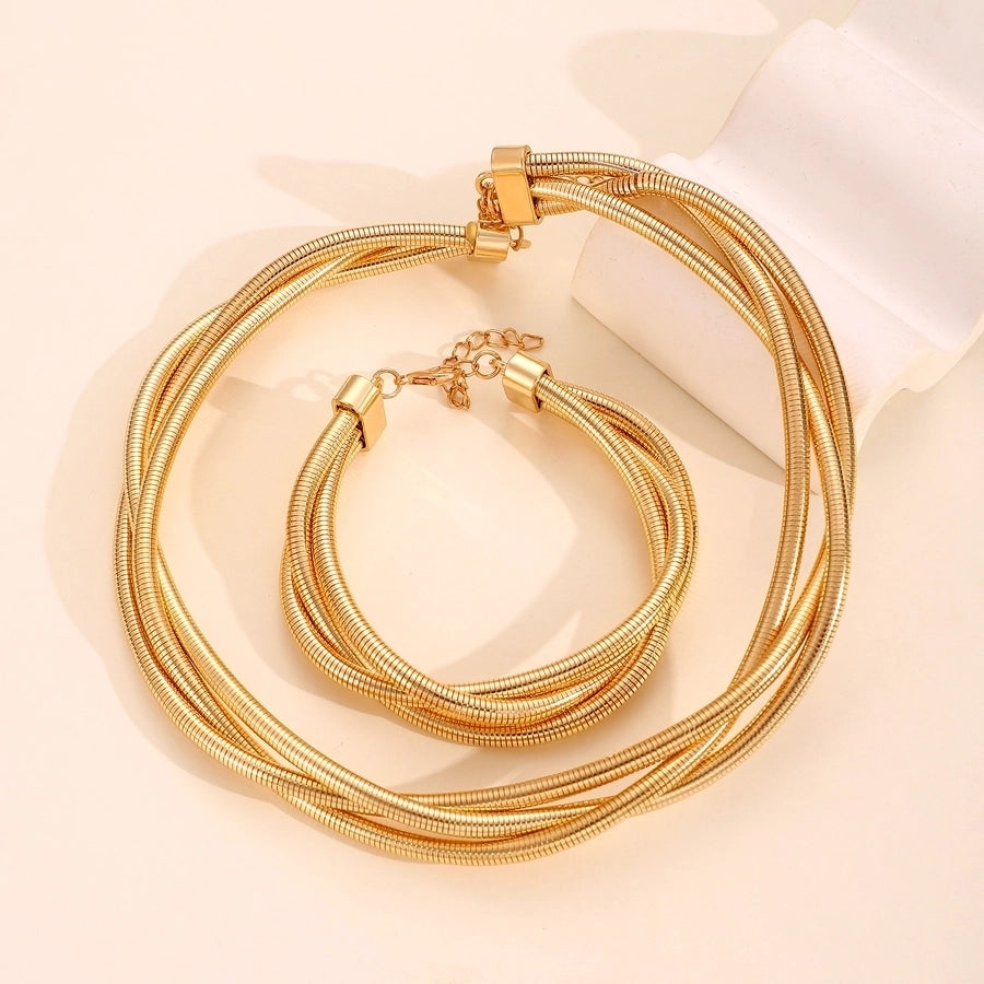 IG Style Hip-Hop Solid Color Alloy Layered Plating K Gold Plated White Gold Plated Women's Bracelets Necklace