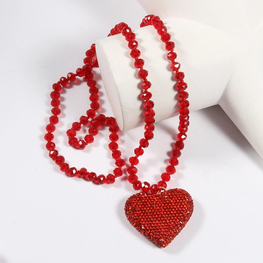 Shiny Heart Shape Glass Rhinestones  Pendant Necklace Sweater Chain In Bulk Natural stone necklace