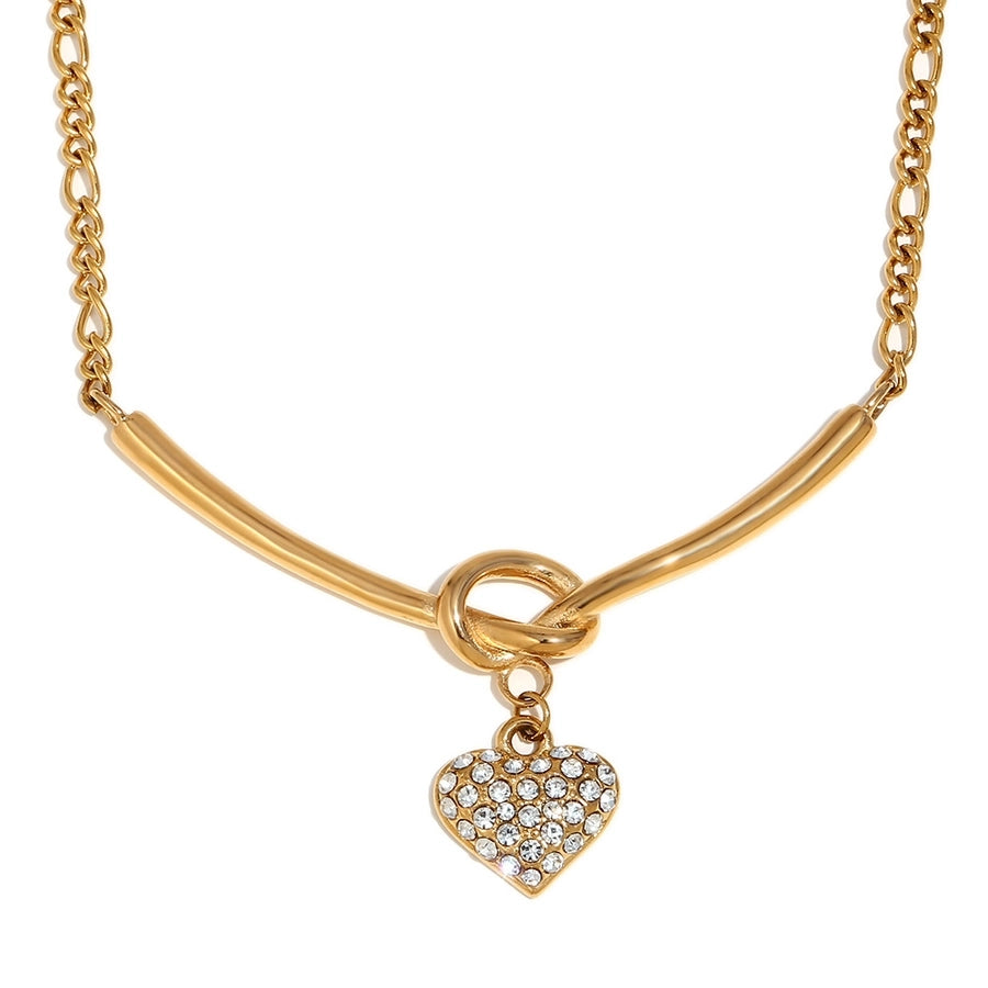 Jewelry Lady Heart Shape 304 Stainless Steel Zircon 18K Gold Plated Pendant Necklace