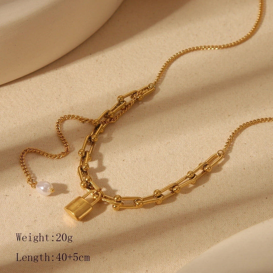 Jewelry Elegant Luxurious Commute Lock 304 Stainless Steel 18K Gold Plated Horseshoe Buckle Bracelets Ear Studs Necklace