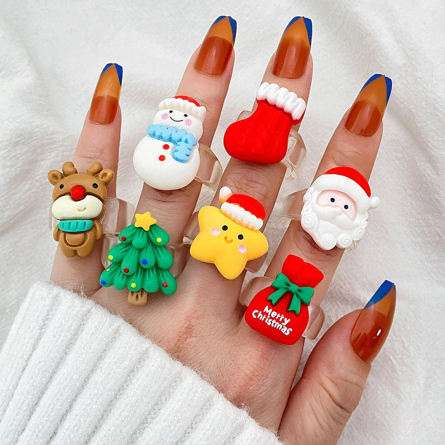 Christmas personalized cute cartoon ring Santa Claus elk snowman resin ring versatile accessories female