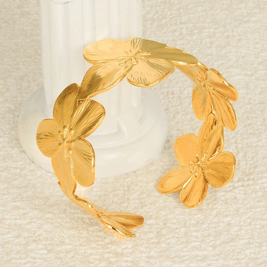 IG Style Flower 304 Stainless Steel 18K Gold Plated Bangle In Bulk Stainless Steel Bracelets