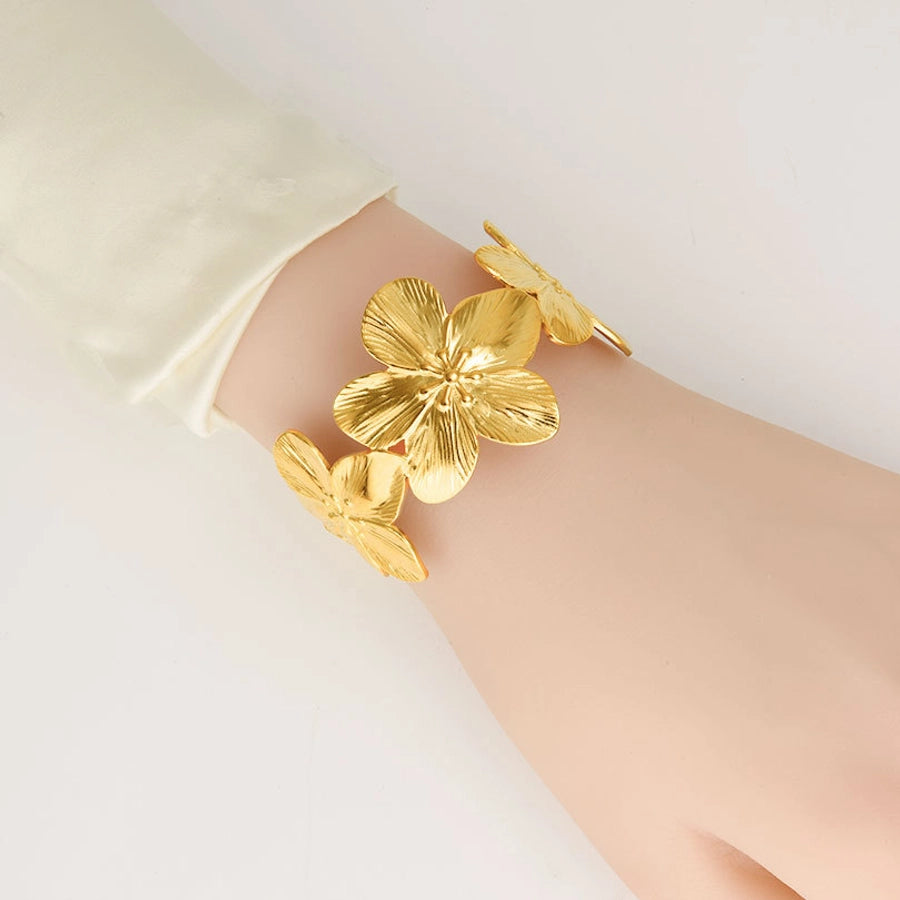 IG Style Flower 304 Stainless Steel 18K Gold Plated Bangle In Bulk Stainless Steel Bracelets