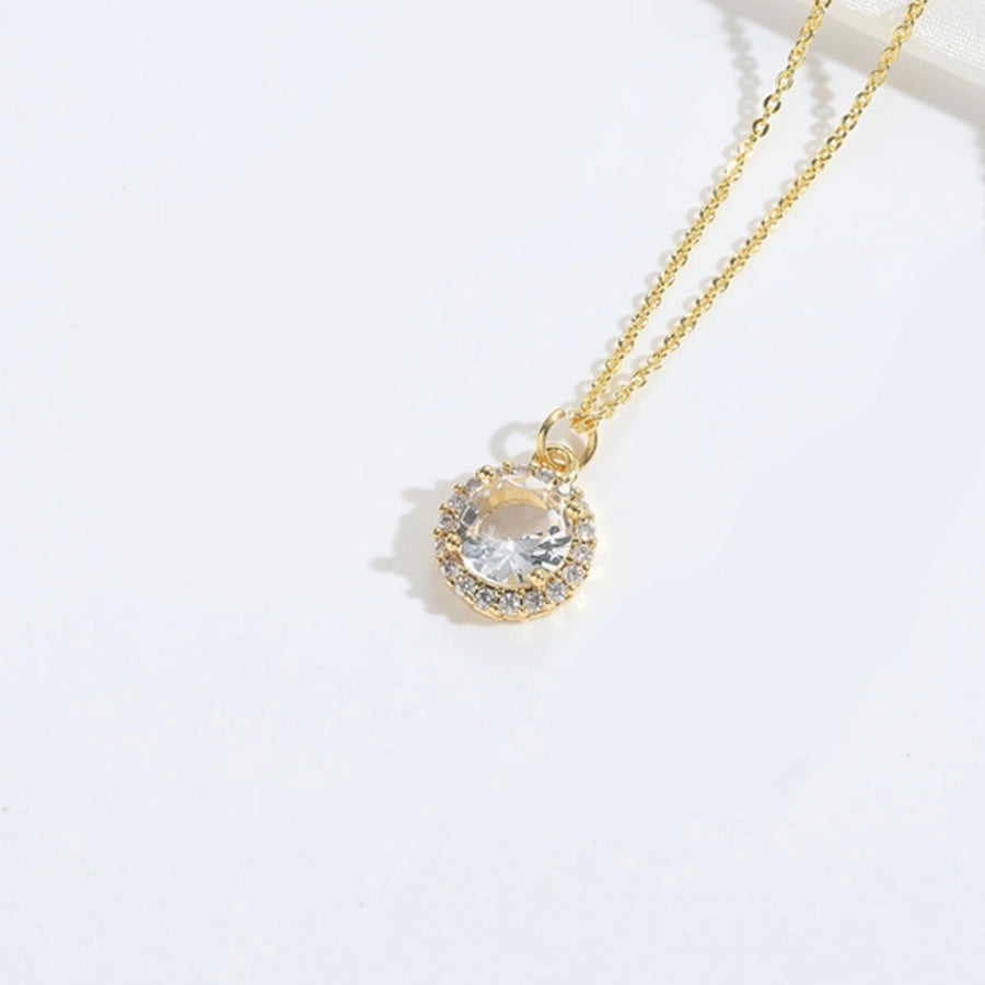 Copper 14K Gold Plated Inlay Round Zircon Pendant Necklace