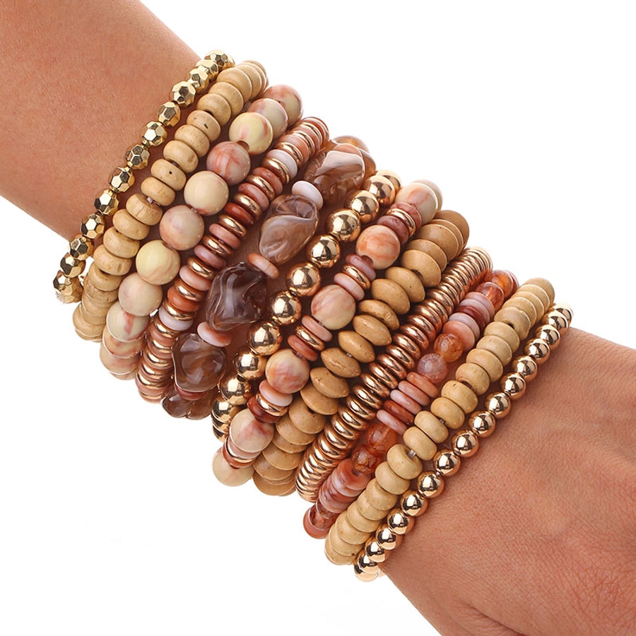 Retro Classic Style Round CCB Arylic Wood Beaded Chain Beaded Bracelets