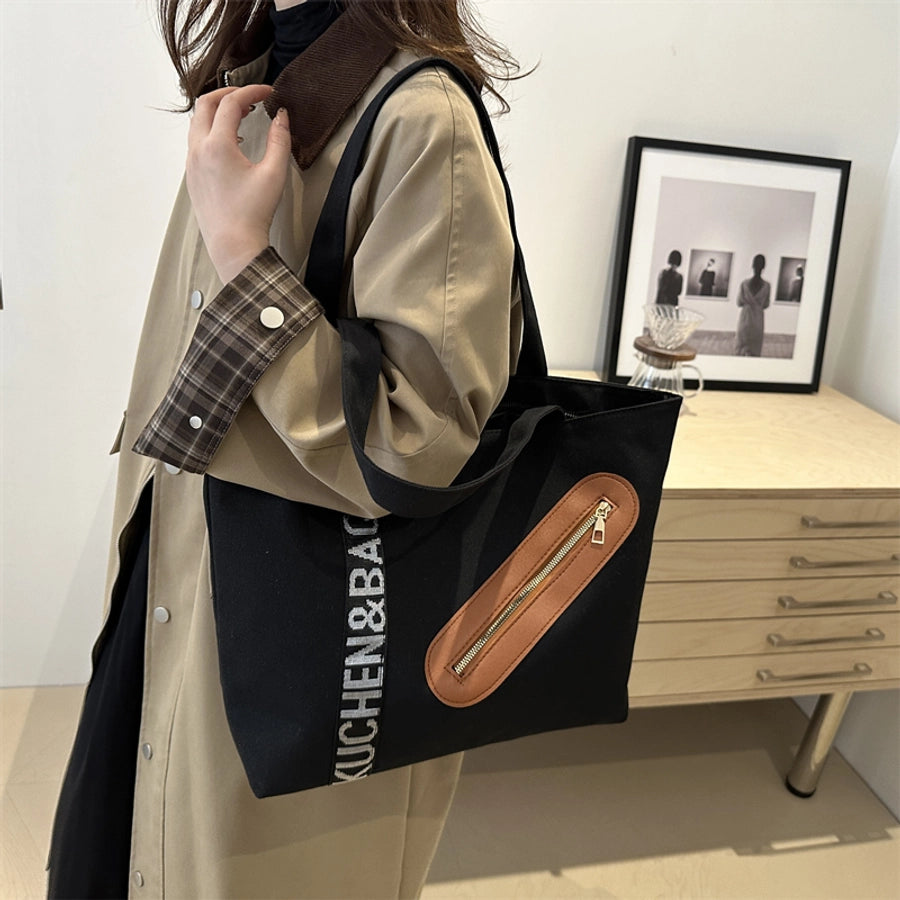 Women's Canvas Letter Streetwear Square Zipper Shoulder Bag