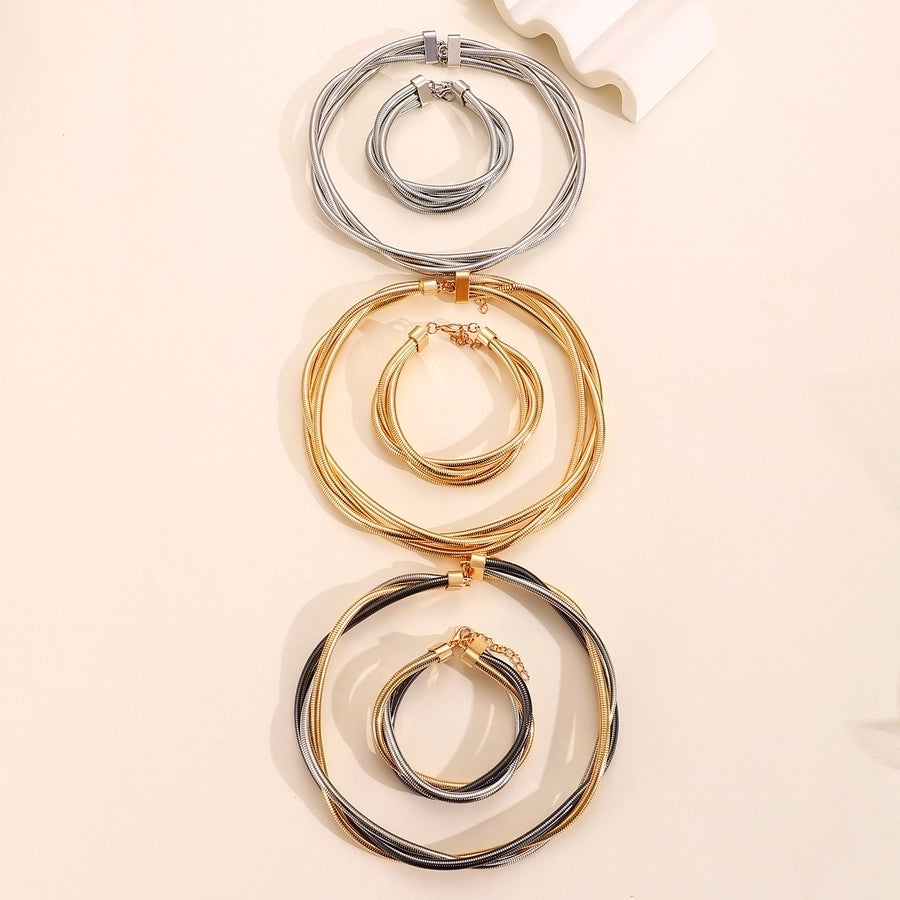 IG Style Hip-Hop Solid Color Alloy Layered Plating K Gold Plated White Gold Plated Women's Bracelets Necklace