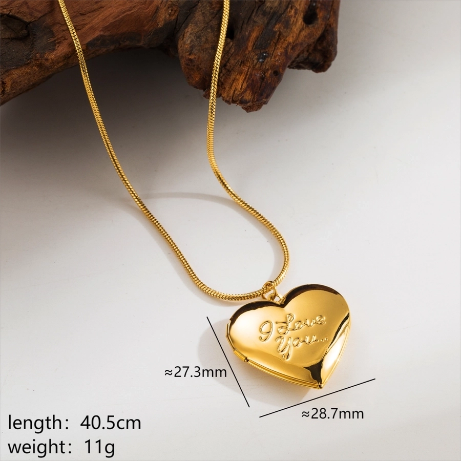 Stainless Steel 18K Gold Plated Modern Style Simple Style Heart Shape Pendant Necklace Locket Necklace