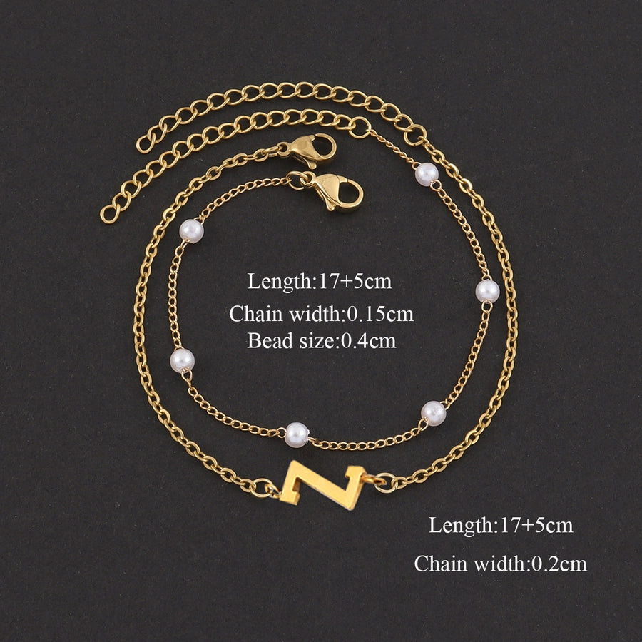 Elegant Simple Style Classic Style Letter 201 Stainless Steel 304 Stainless Steel Artificial Pearl Bracelets In Bulk