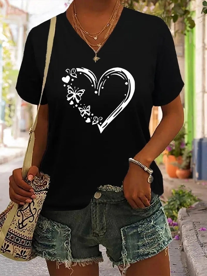 Women's T-shirt Short Sleeve T-Shirts Vacation Simple Style Heart Shape