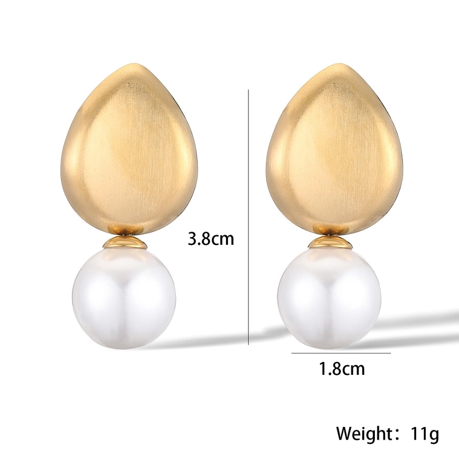 1 Pair Retro Water Droplets Plating Inlay 304 Stainless Steel Artificial Pearls 18K Gold Plated Drop Earrings