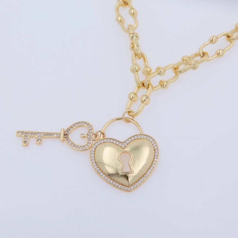 Wedding Baroque Style Classic Style Heart Shape Key 18K Gold Plated Arylic Copper  Necklace