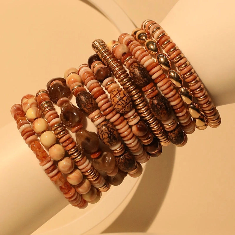 Vintage Style Round Oval CCB Arylic Wood Beaded Chain Beaded Bracelets