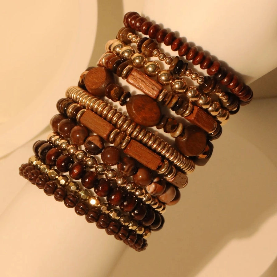 Casual Retro Round Rectangle CCB Wood Glass Beaded Chain Beaded Bracelets