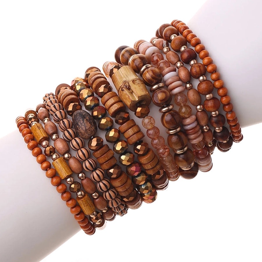 Retro Classic Style Round Oval CCB Wood Glass Beaded Chain Beaded Bracelets