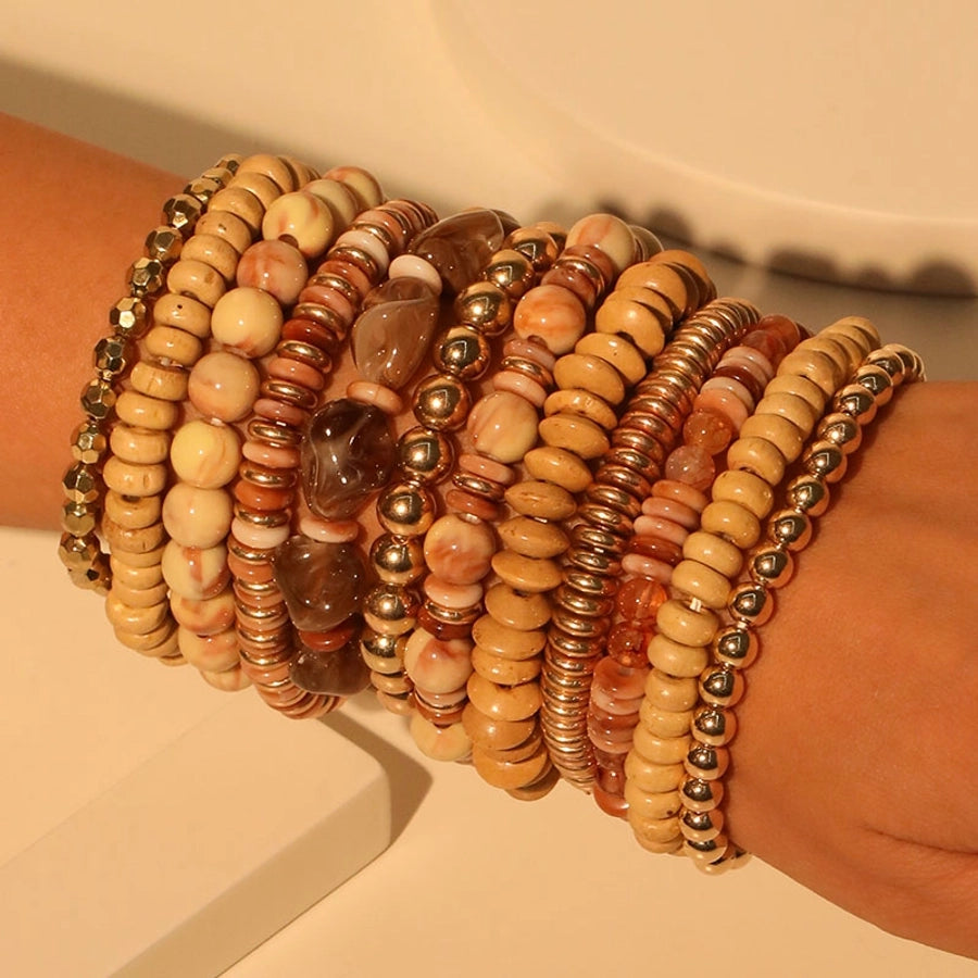 Retro Classic Style Round CCB Arylic Wood Beaded Chain Beaded Bracelets