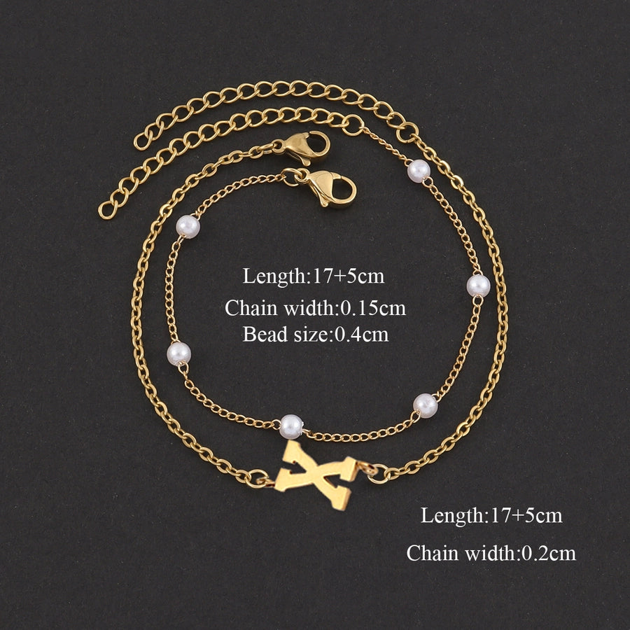 Elegant Simple Style Classic Style Letter 201 Stainless Steel 304 Stainless Steel Artificial Pearl Bracelets In Bulk