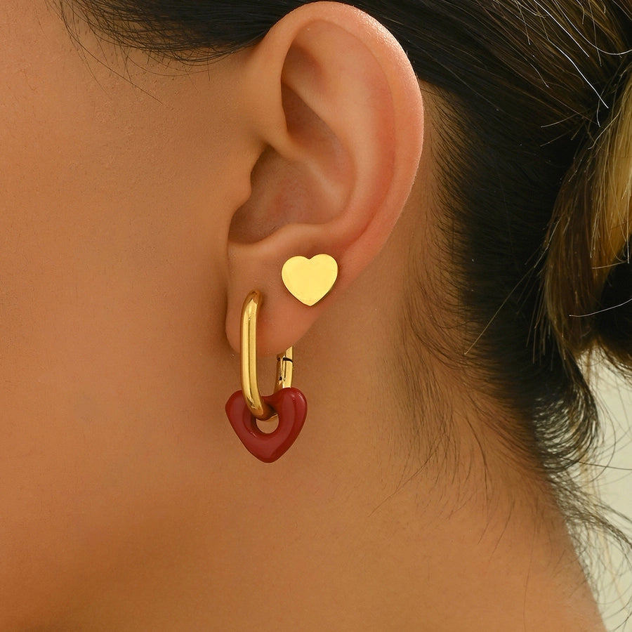 1 Set 1 Pair Simple Style Heart Shape Heart 304 Stainless Steel 18K Gold Plated Earrings Ear Studs