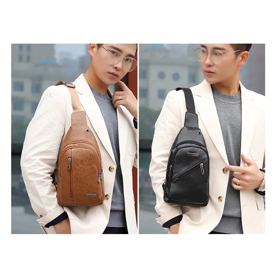 men's business solid color pu leather waterproof waist bags