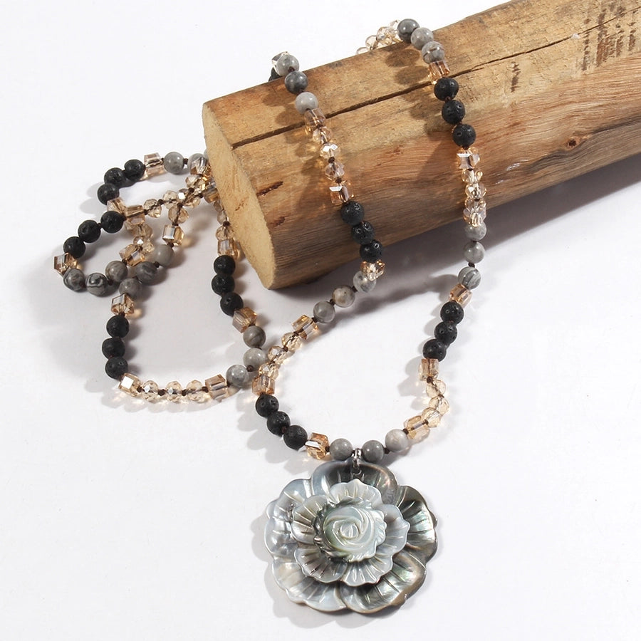 Retro Flower Semi-precious stone Glass Shell  Sweater Chain In Bulk Natural stone necklace