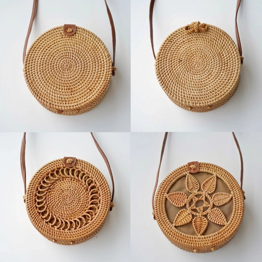 Women'S Straw Solid Color Ethnic Style Round Square Hook Loop Straw Bag