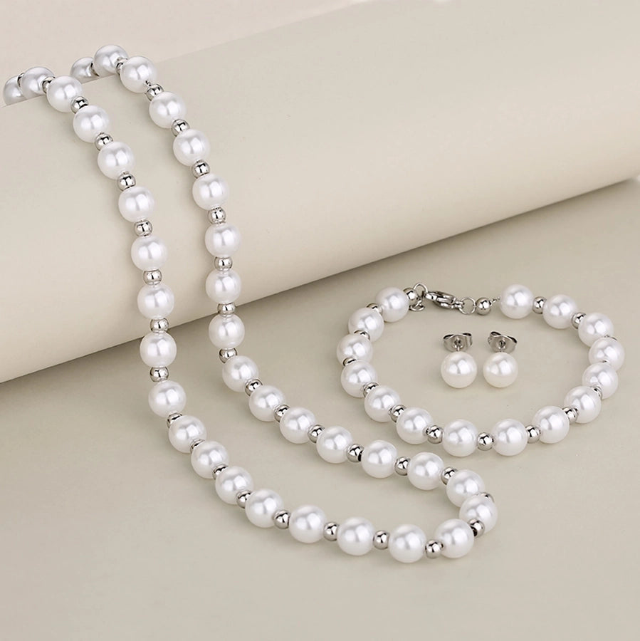 Jewelry Elegant Round 304 Stainless Steel Pearl Inlay Jewelry Set