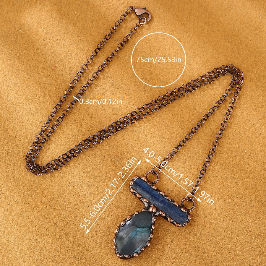 Labradorite Blue Copper Irregular Pendant Necklace