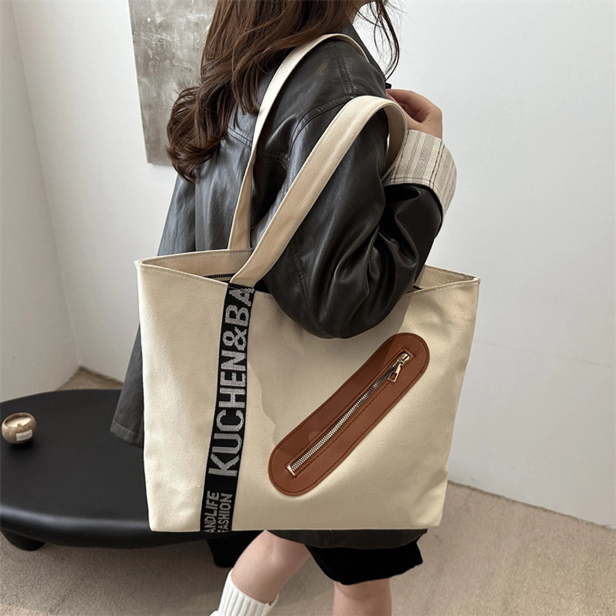 Women's Canvas Letter Streetwear Square Zipper Shoulder Bag