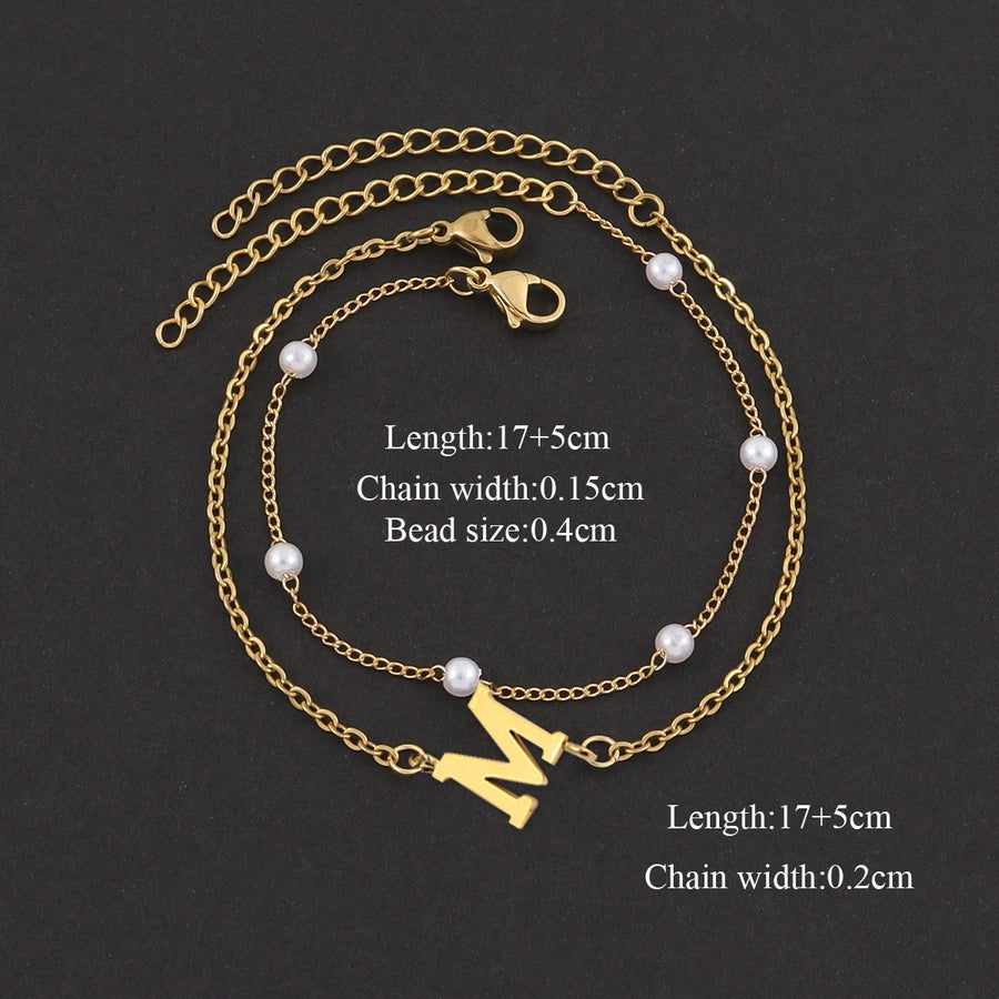 Elegant Simple Style Classic Style Letter 201 Stainless Steel 304 Stainless Steel Artificial Pearl Bracelets In Bulk