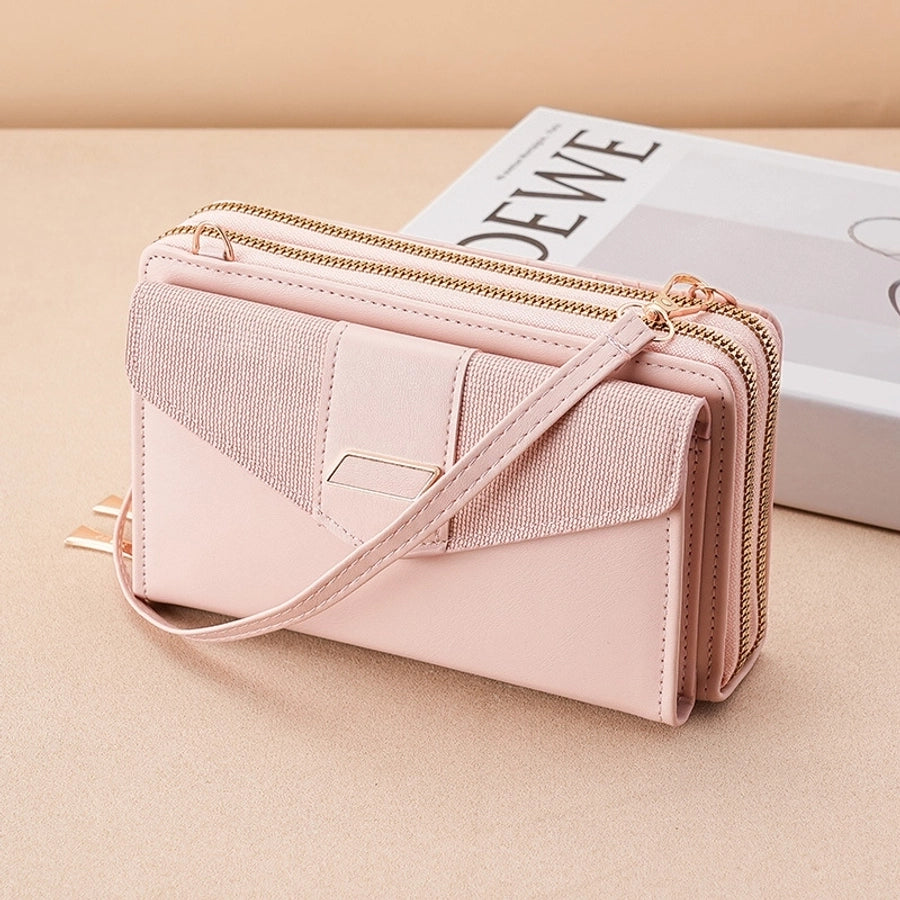 women's pu leather color block elegant classic style square buckle crossbody bag