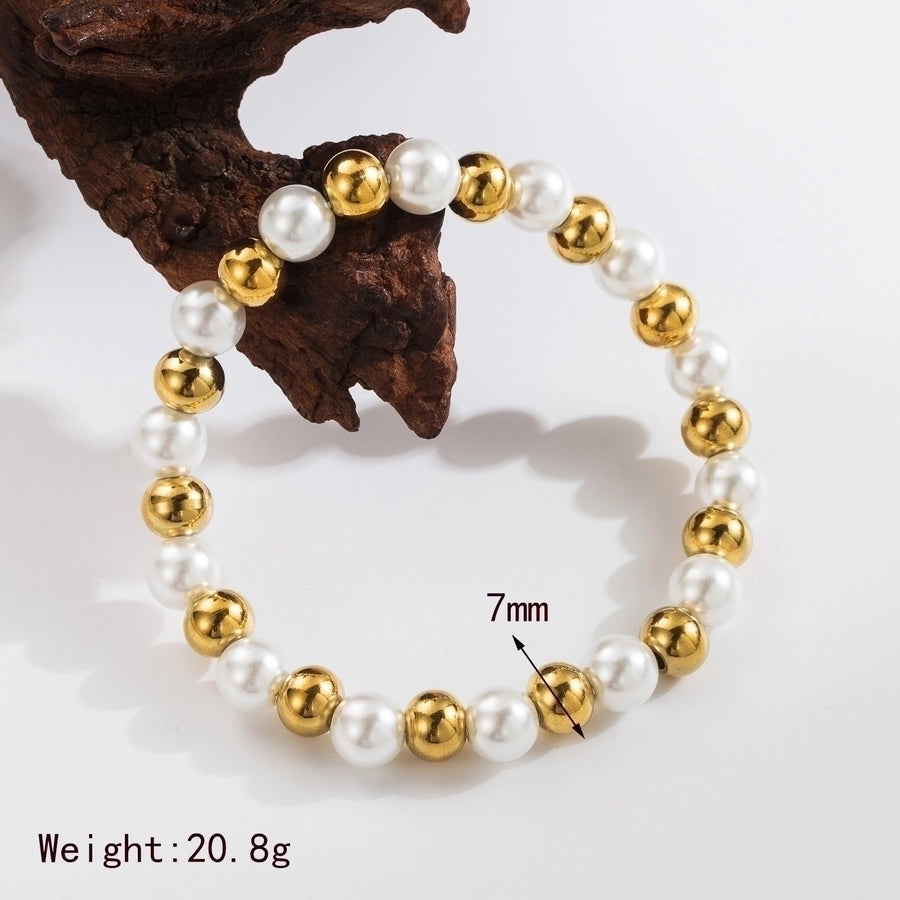 Basic Commute Solid Color 304 Stainless Steel Artificial Pearl 18K Gold Plated Artificial Pearls Bracelets In Bulk