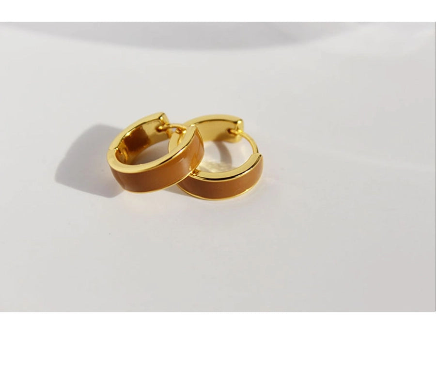 Brass 24K Gold Plated Epoxy Plating Geometric Round Hoop Earrings