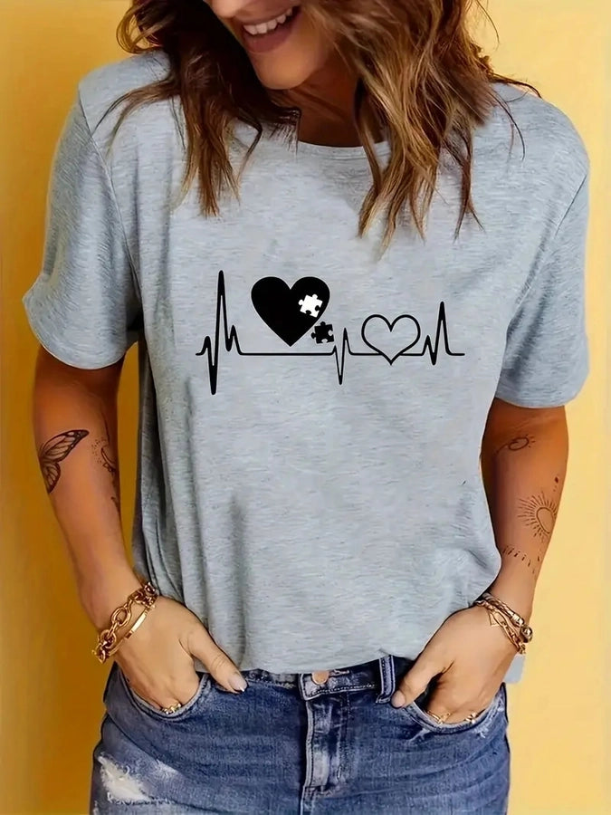 Women's T-shirt Short Sleeve T-Shirts Vacation Simple Style Heart Shape