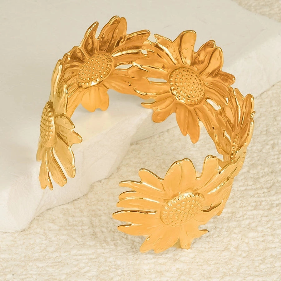 Exaggerated Solid Color Daisy 304 Stainless Steel 18K Gold Plated Bangle In Bulk Stainless Steel Bracelets