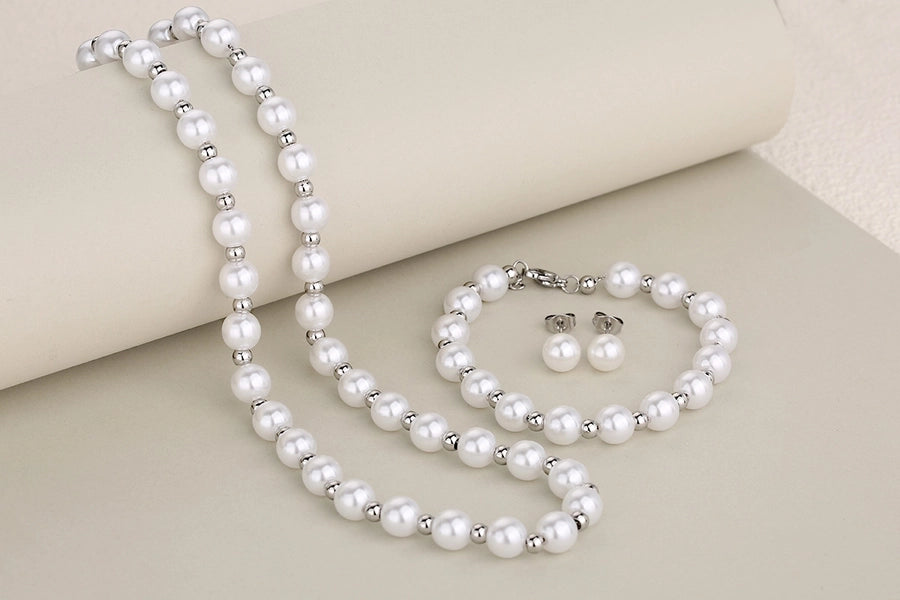 Jewelry Elegant Round 304 Stainless Steel Pearl Inlay Jewelry Set