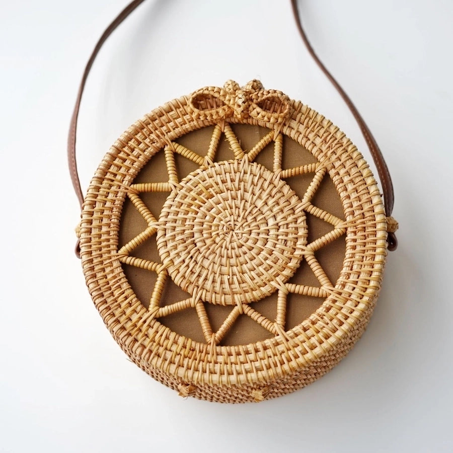 Women'S Straw Solid Color Ethnic Style Round Square Hook Loop Straw Bag