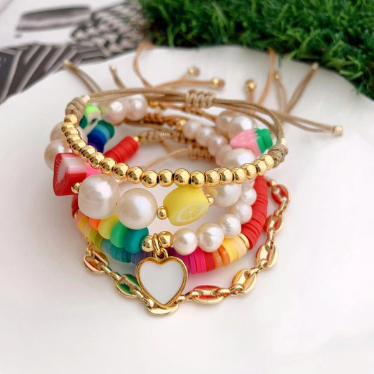 1 piece 1 set modern style geometric pearl knitting women's bracelets