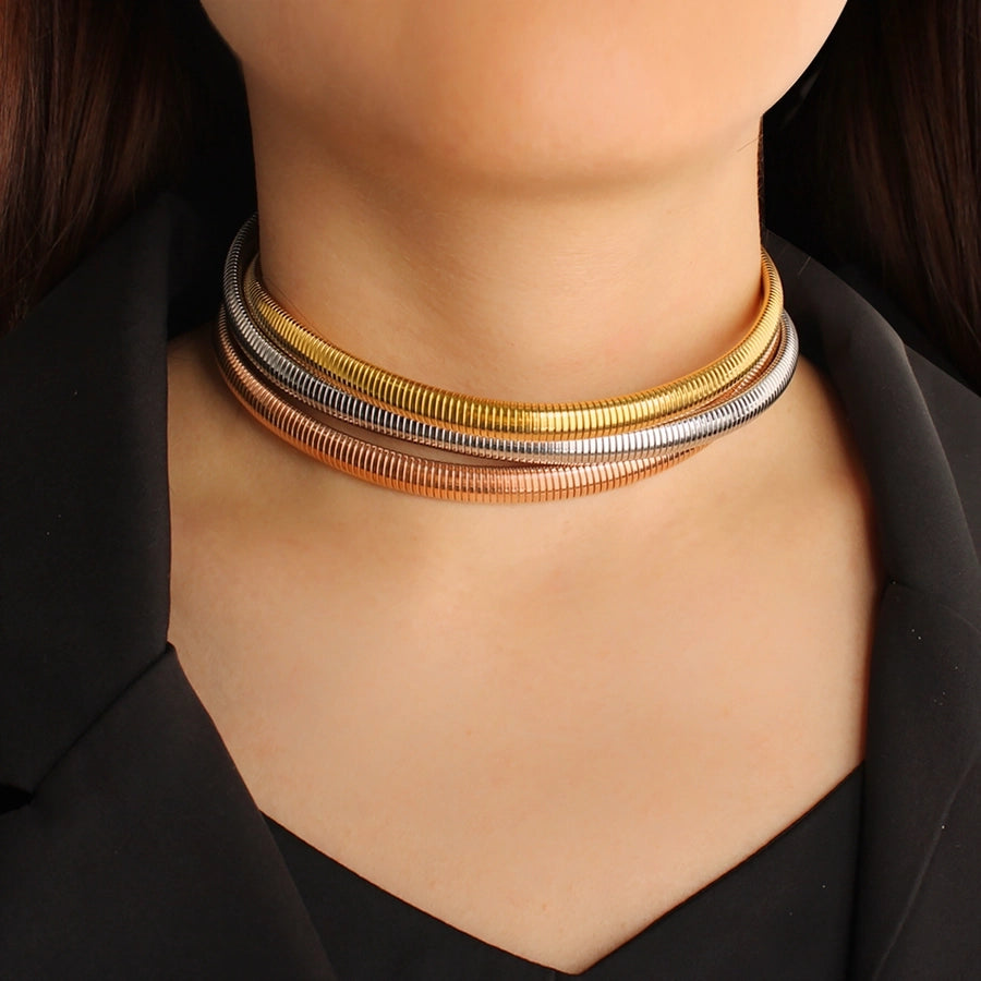 Jewelry Simple Style Oversized Commute Stripe 304 Stainless Steel 18K Gold Plated Choker