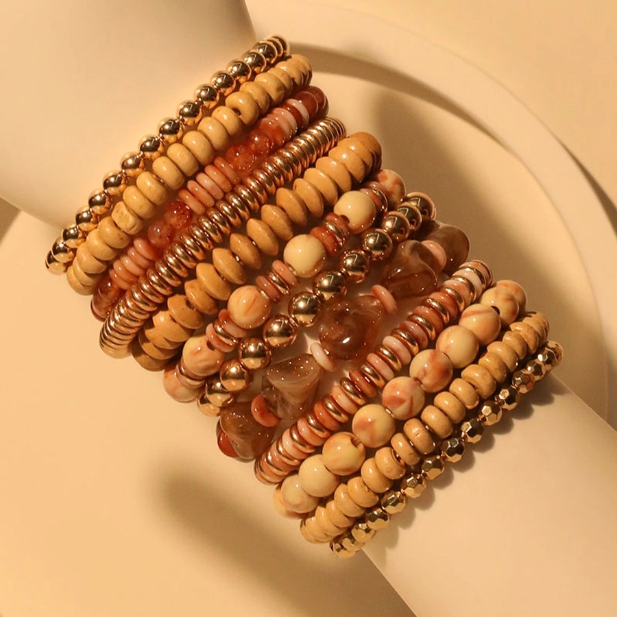 Retro Classic Style Round CCB Arylic Wood Beaded Chain Beaded Bracelets