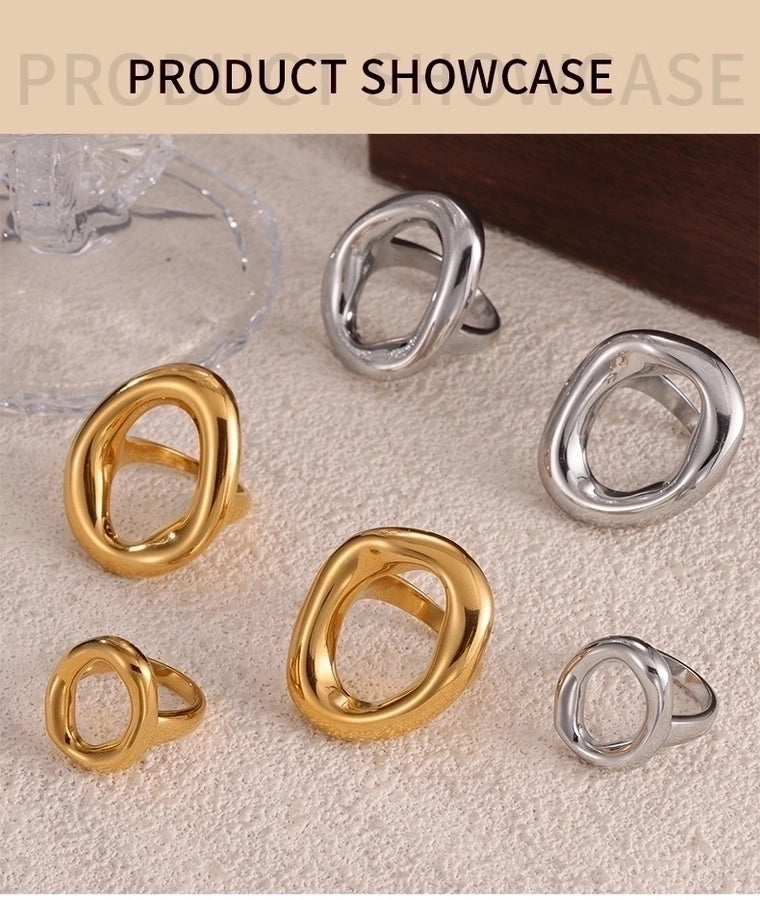 Jewelry IG Style Simple Style Korean Style Oval 304 Stainless Steel 18K Gold Plated Hollow Out Rings