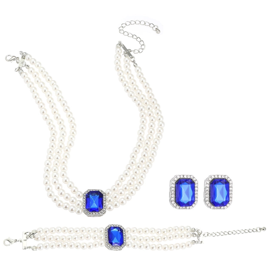 Elegant Geometric Imitation Pearl Alloy Beaded Inlay Crystal Women's Jewelry Set