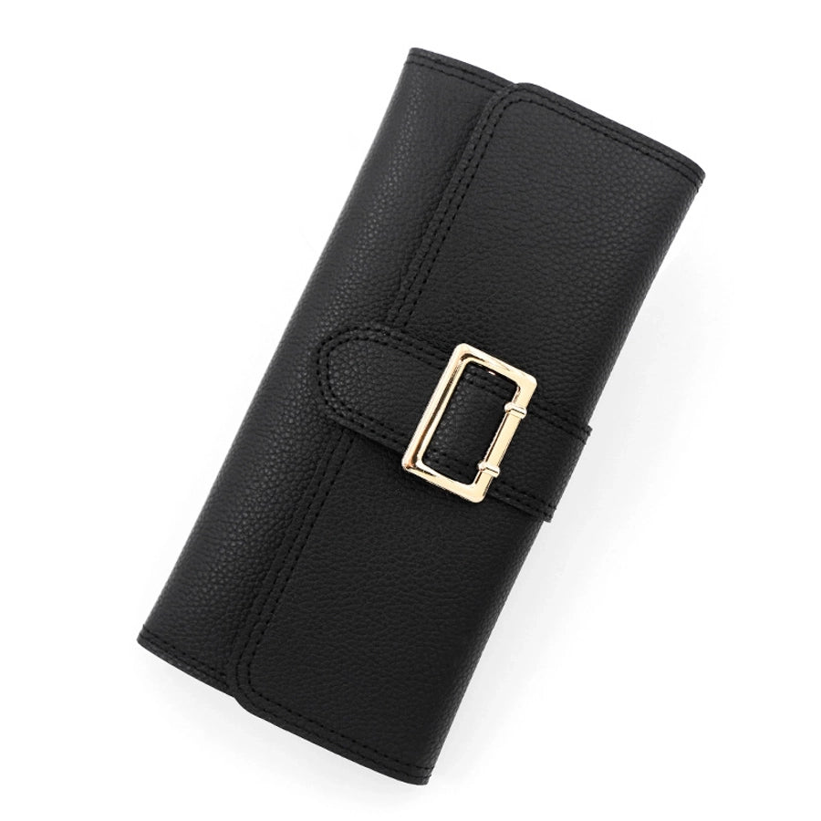 women's solid color pu leather buckle wallets