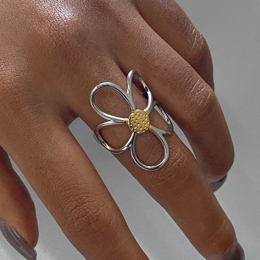 Jewelry Simple Style Classic Style Flower 304 Stainless Steel 18K Gold Plated Mixed Metal Open Rings