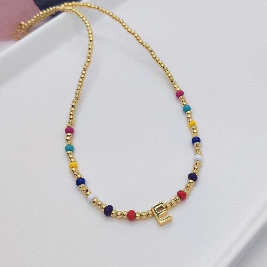 ig style simple style letter glass copper beaded knitting plating 18k gold plated necklace